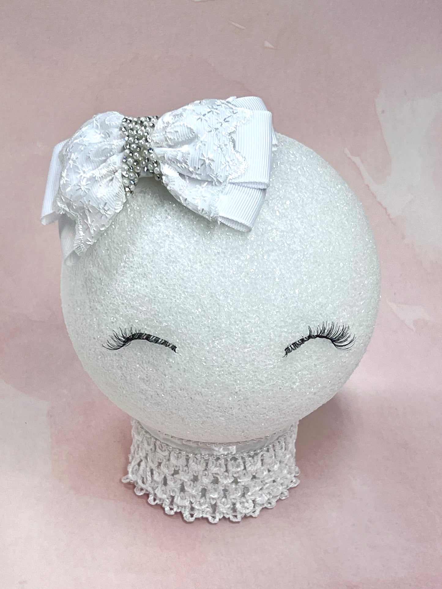 Delicate White Lace and Grosgrain Hair Clips Bow with Rhinestone Center – Wedding Hair Clips.