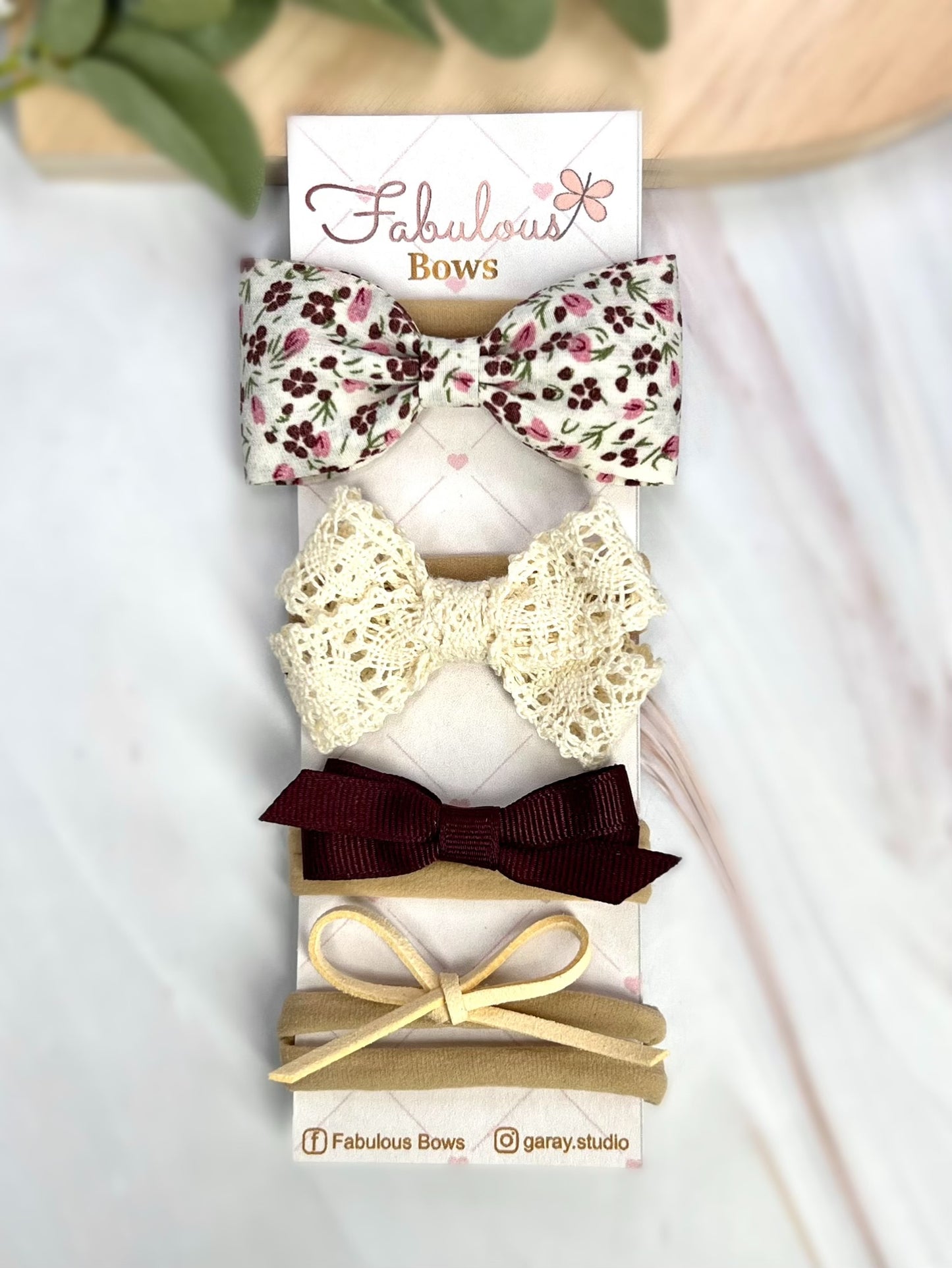 Vintage Floral Baby Headband Set – Delicate Lace and Timeless Ribbon Bows (4-Pack)