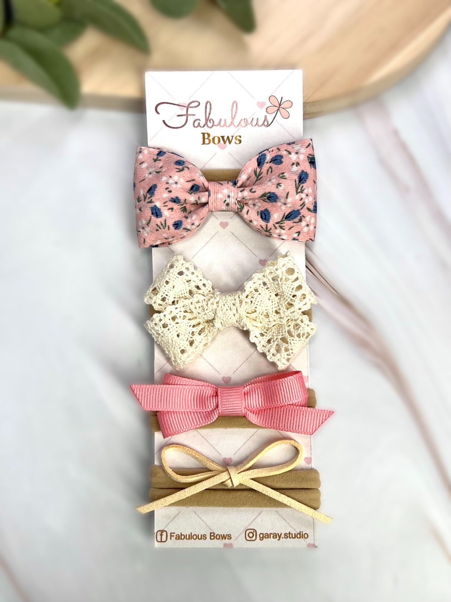 Vintage Floral Baby Headband Set – Delicate Lace and Timeless Ribbon Bows (4-Pack)