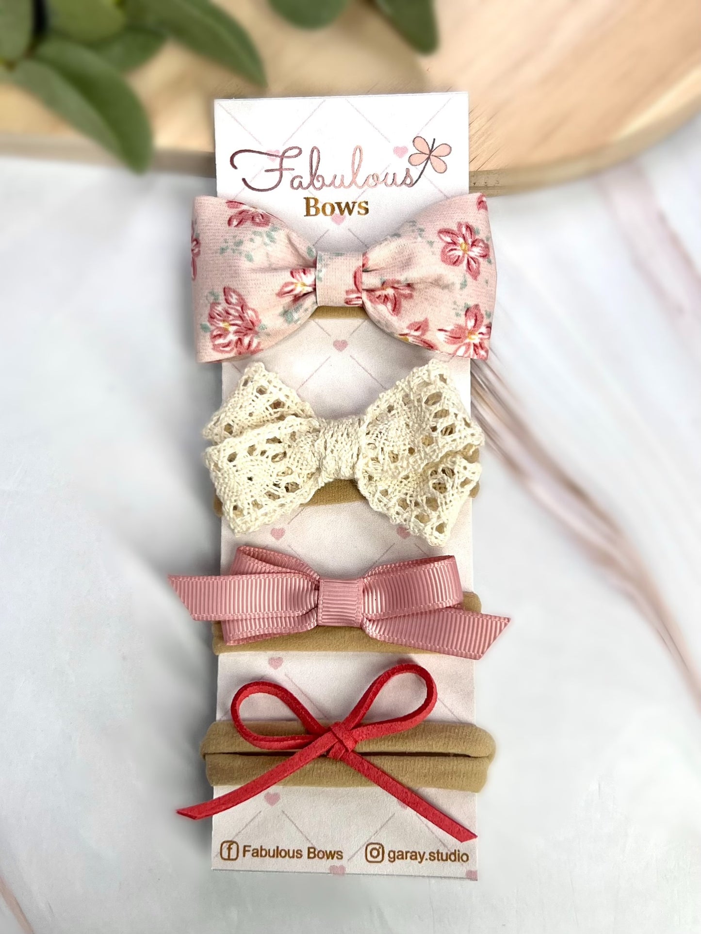 Vintage Floral Baby Headband Set – Delicate Lace and Timeless Ribbon Bows (4-Pack)