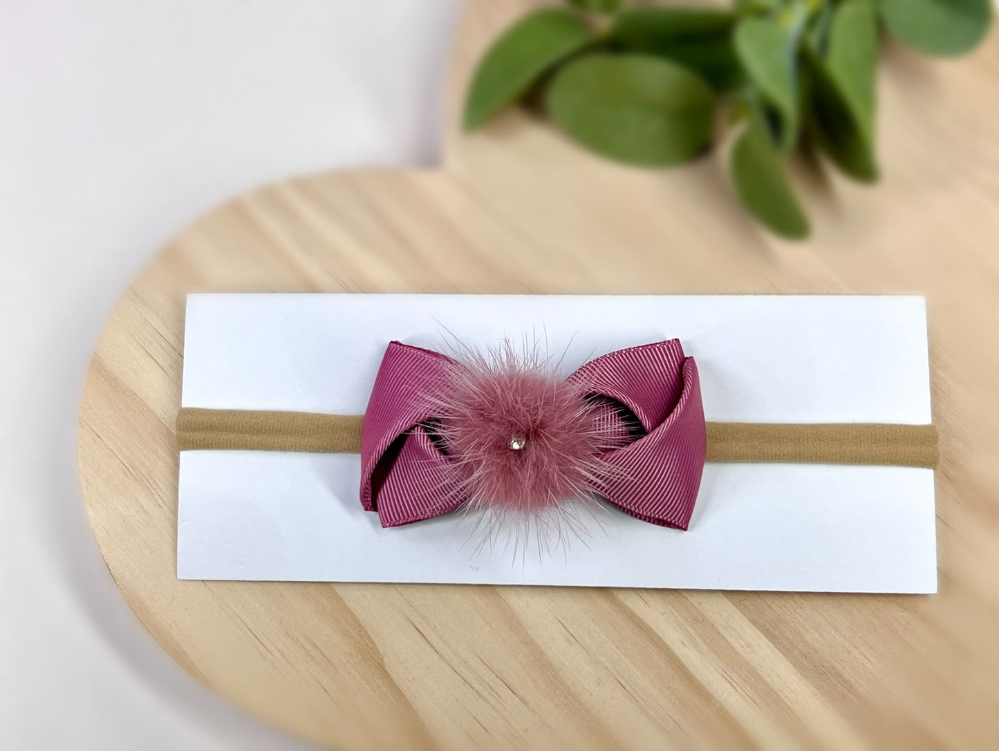 Elegant Fur Pom Pom Bow Headbands – Soft and Stylish for Babies