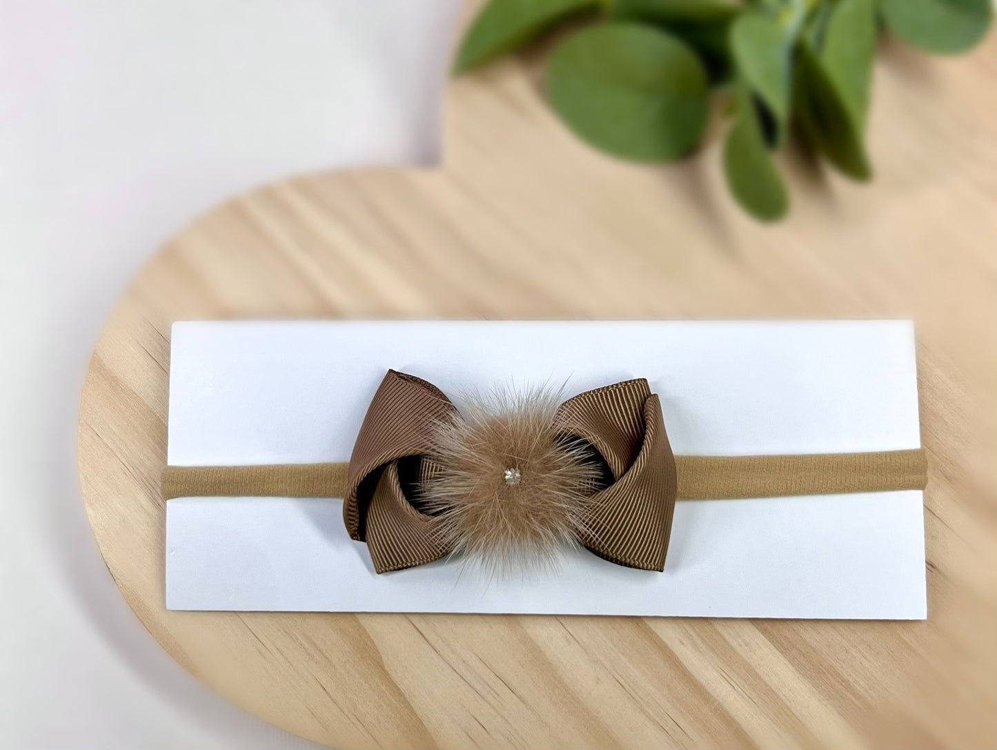 Elegant Fur Pom Pom Bow Headbands – Soft and Stylish for Babies