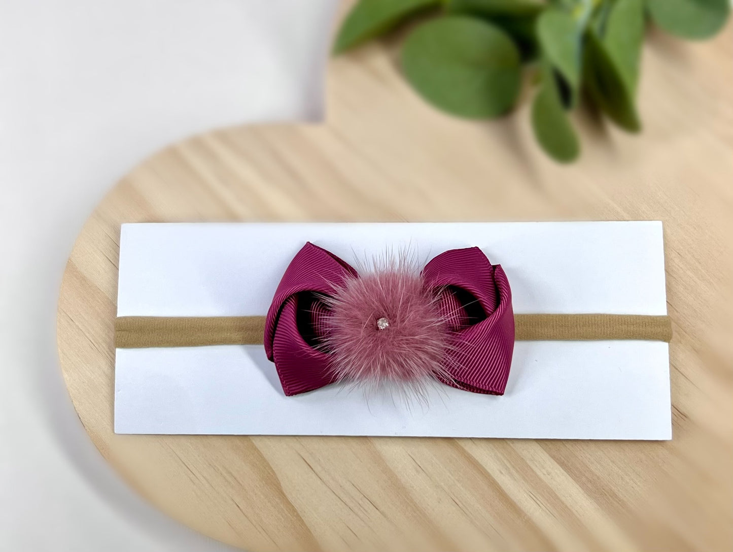 Elegant Fur Pom Pom Bow Headbands – Soft and Stylish for Babies